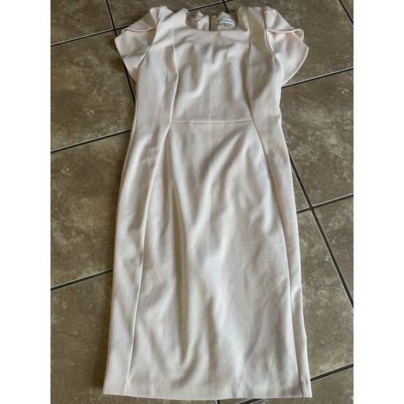 Calvin Klein 8 Blush Pink Career Dress Exposed Zipper Pleated Sleeves - Picture 1 of 6